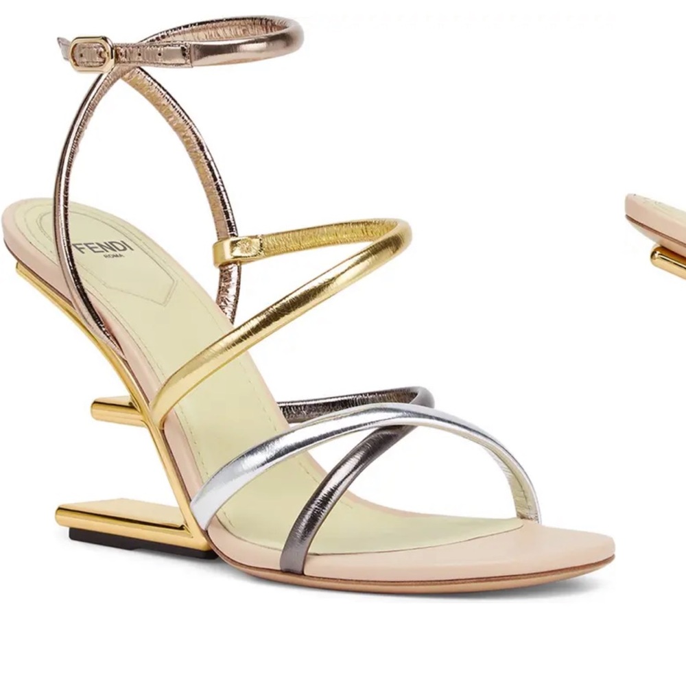 Fendi First F Heel Metallic Sandal